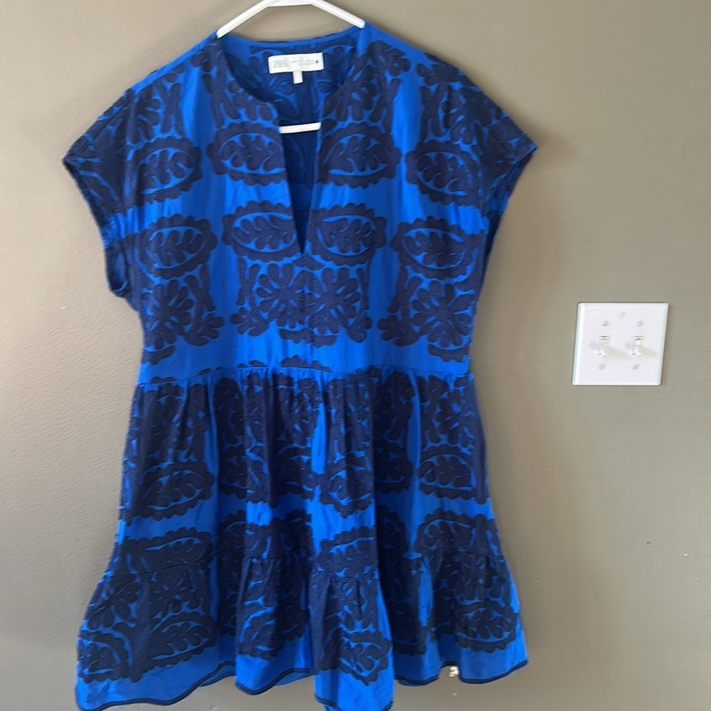 ZARA | Blue Embroidered Dress, Size L - Picture 3 of 7